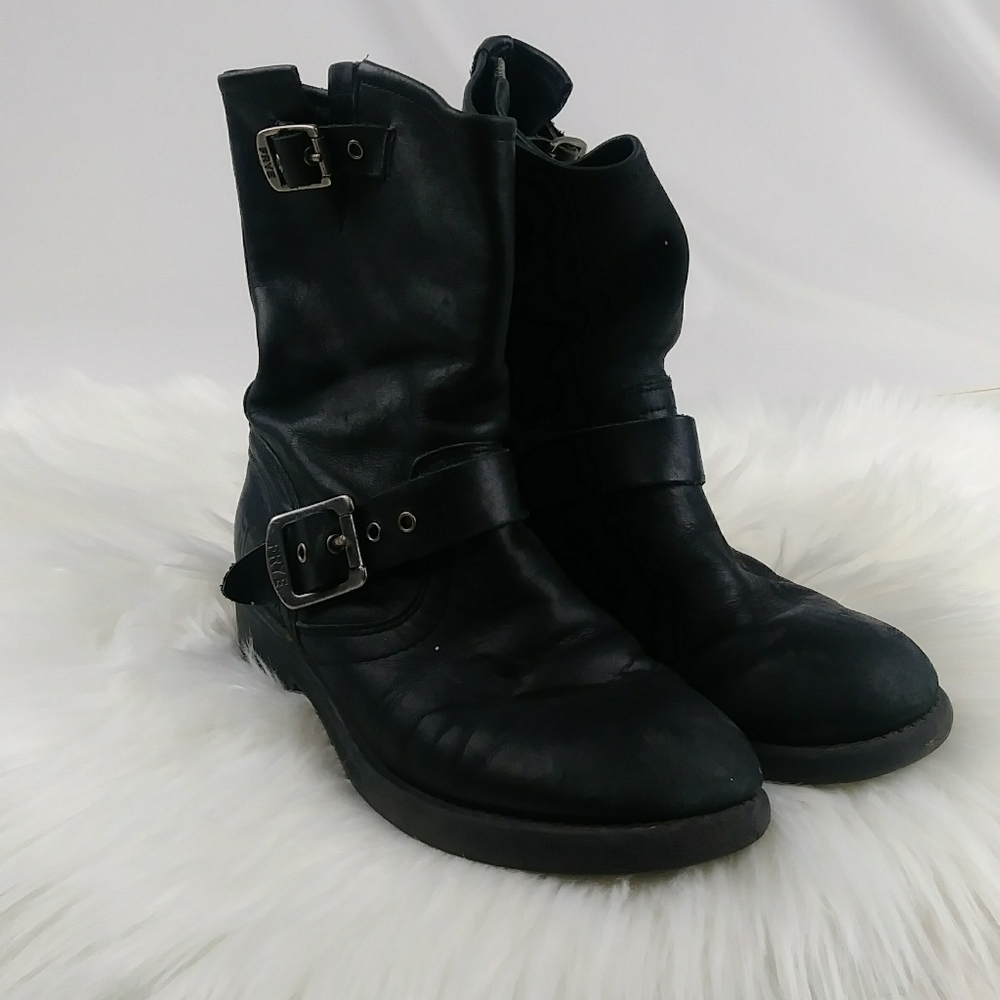 Frye Girls Leather Motorcycle Boots Black